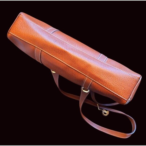 Vintage 1990s Marie Claire Cognac Leather Shoulder Tote Bag w/ Gold Hardware - Picture 9 of 14